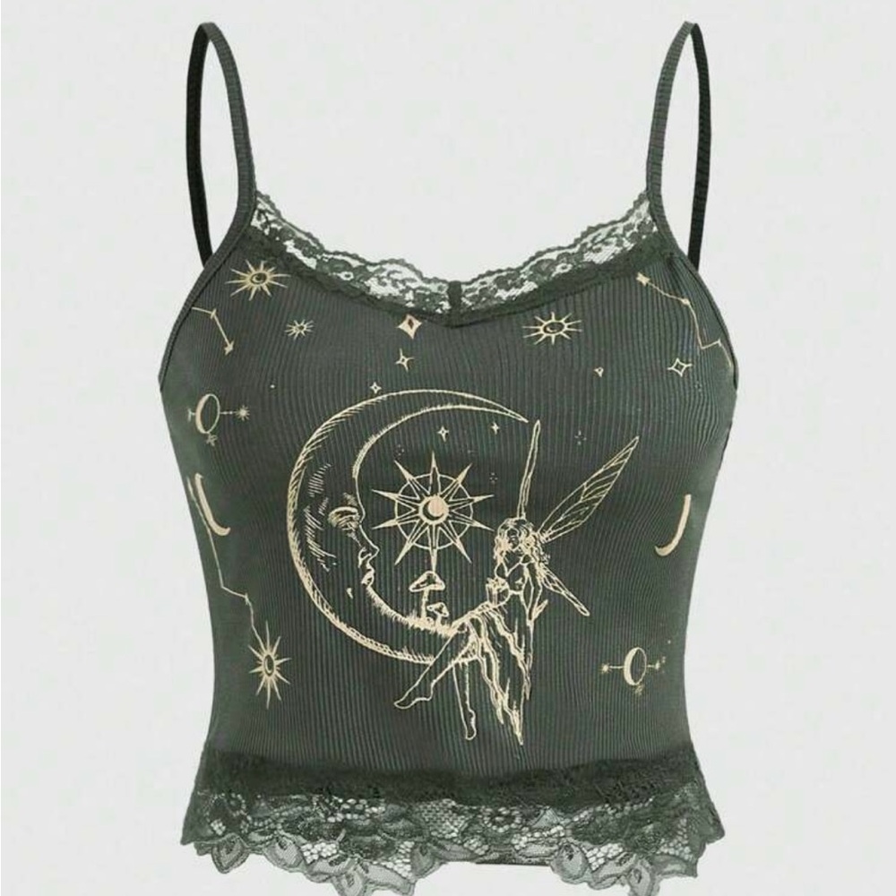 Dark Gray Lace Trim Tank Top